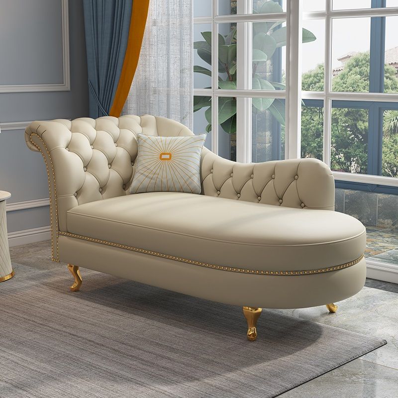 Tufted Genuine Leather Chaise Lounge Rolled Arms Lounge Chair for Bedroom and Living Room
