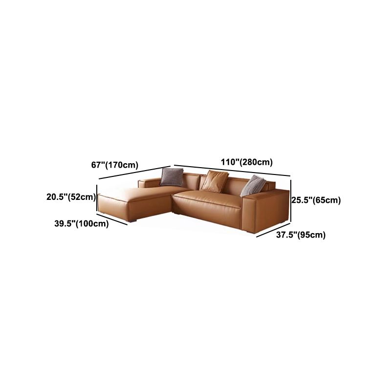 Contemporary Square Arm Sectional Orange Faux Leather Sectional