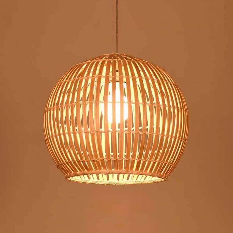 Spherical Hand-Woven Pendant Asia Art Deco 1 Bulb Bamboo Hanging Light for Dining Table