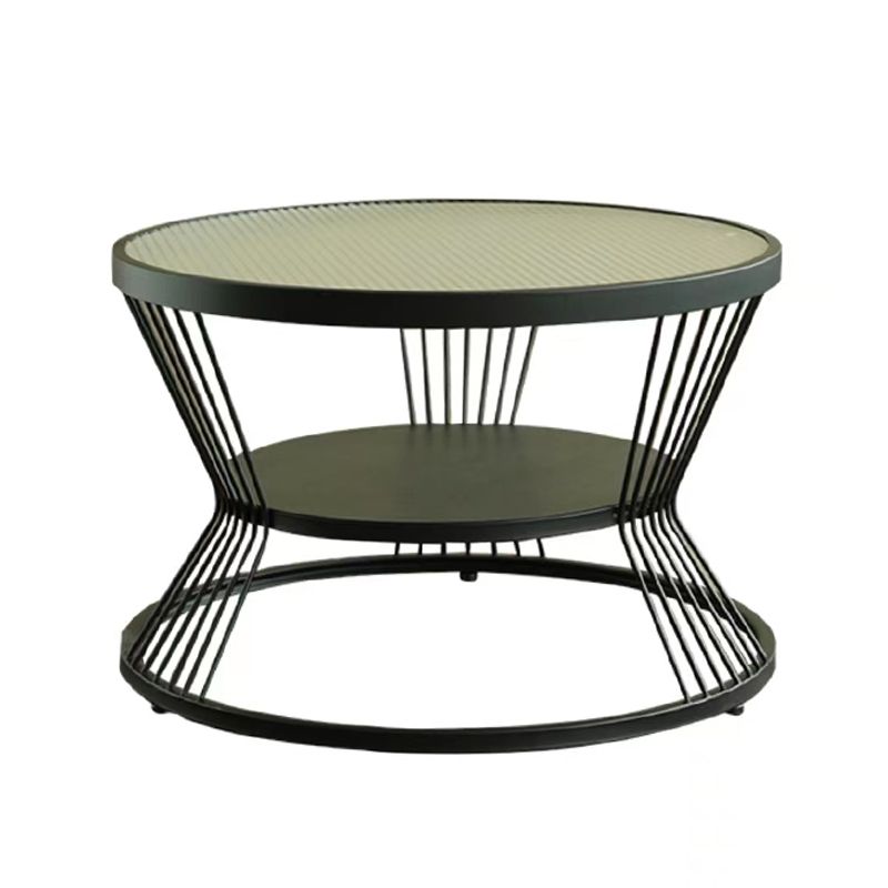 Modern 17.7" H Round Glass Coffee Table Iron Frame Cocktail Table