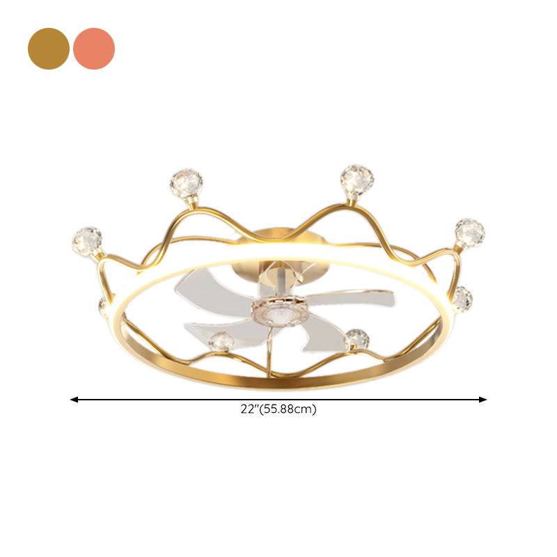 Crown 1 - Light Ceiling Fan Light Fixture Metal LED Fan Ceiling in Gold / Pink