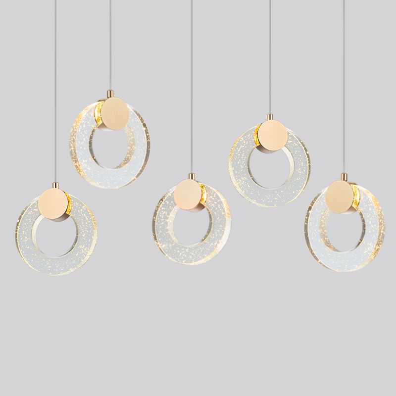 Circular Pendulum Lamp Simplicity Bubble Crystal Gold Pendant Light for Bedroom