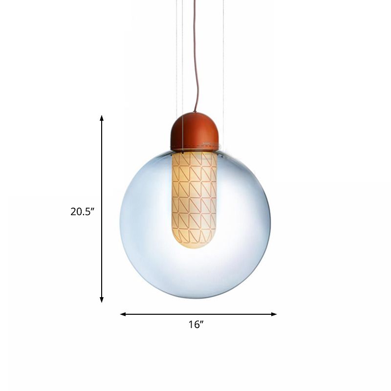 Sphère orange éclairage pendant moderne 1 gradient léger en verre fumée LED de plafond suspendu