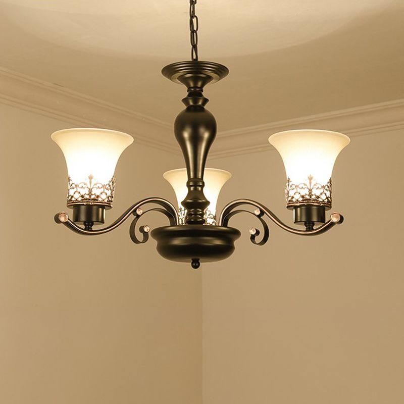 Rustic Style Swooping Arm Chandelier Lighting 3/6/8-Head Metal Ceiling Pendant Light in Black