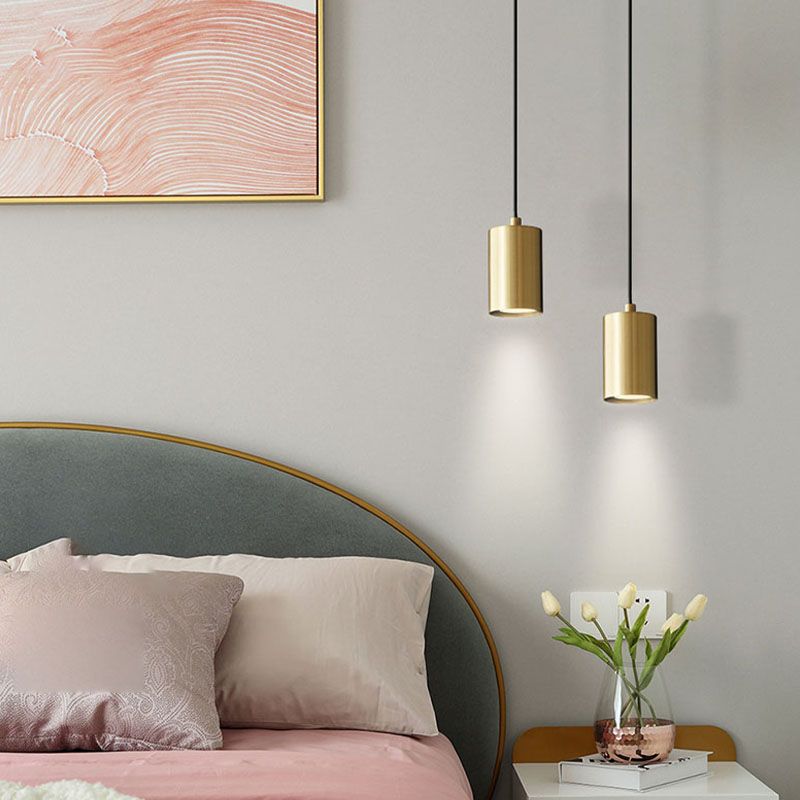 Minimalist Cylinder Hanging Lamp, Modern Metal Pendant Light for Bedroom