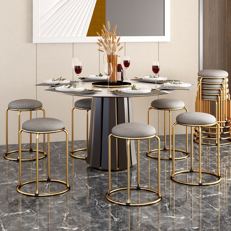 Glam Standard Ottoman Fade Resistant Velvet Mental Leg Solid Color Round Ottoman