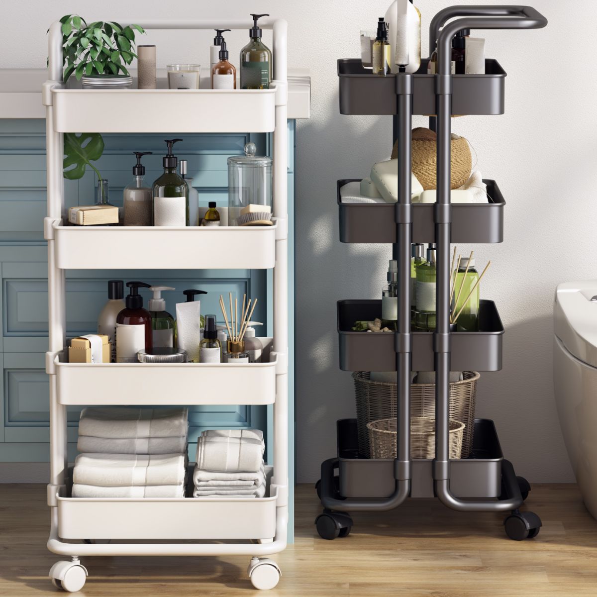 Movable Plastic Bookshelf Nordic Home Open Bookcase with Casters