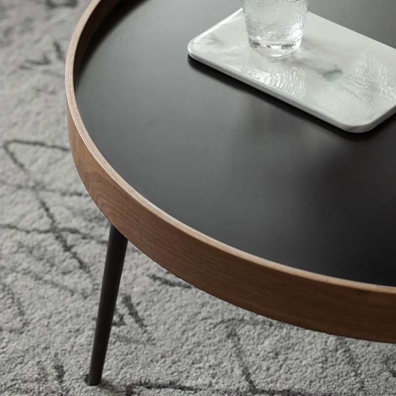 French Country Style Cocktail Table Walnut/black Solid Wood Round Coffee Table