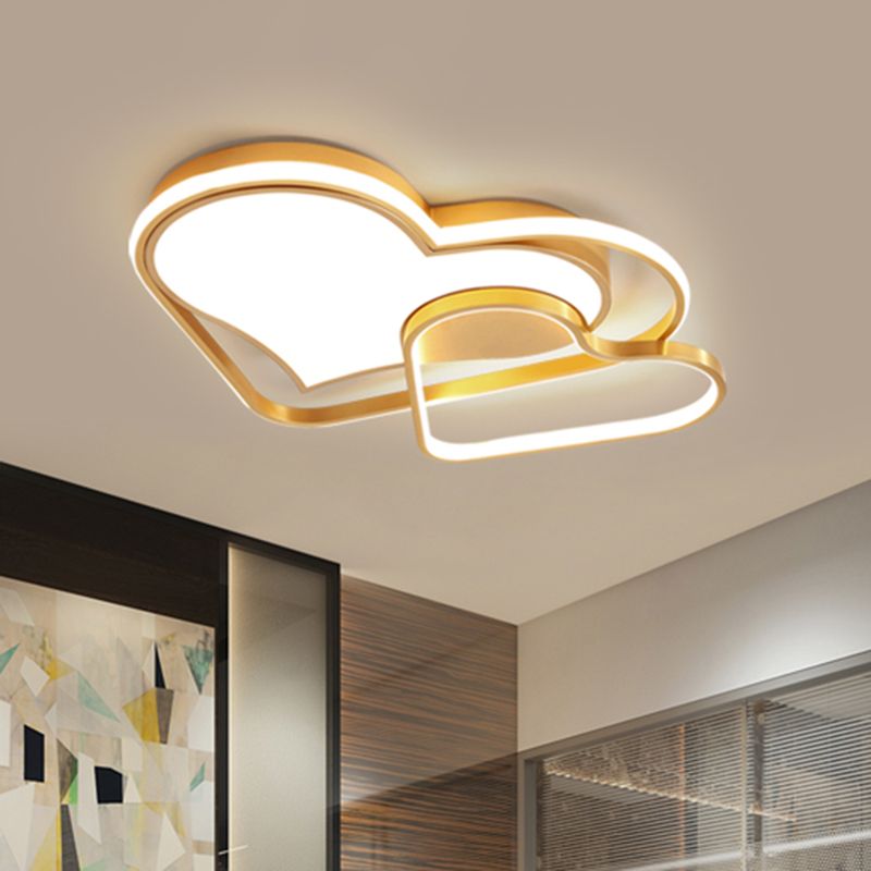 Dual Loving Heart Flush Lamp Fixture Nordic Style Metallic LED Gold Flush Mounted Licht
