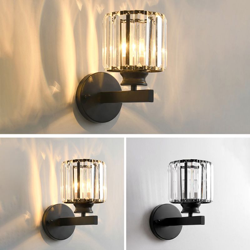 Half Cylinder Shade Crystal Wall Sconce Modern Style 1 Light Wall Mount Light Fixture