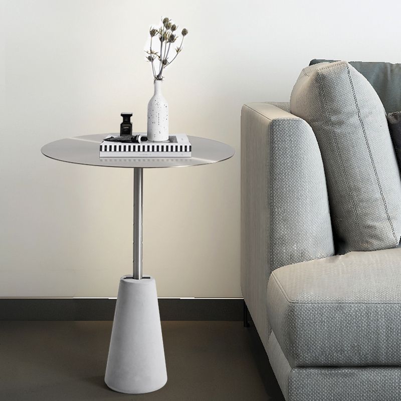 Pedestal Antique Finish End Table, Glossy Contemporary Side Table