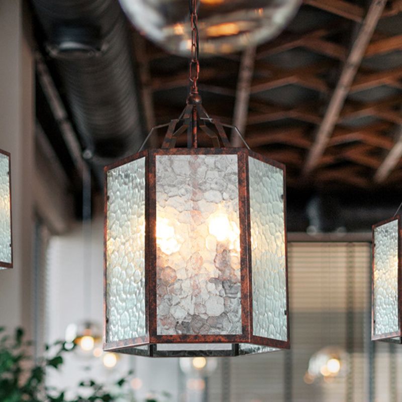 Lantern Frosted Glass Pendant Lamp Retro 4 Bulbs Restaurant Antique Copper Chandelier Light Fixture