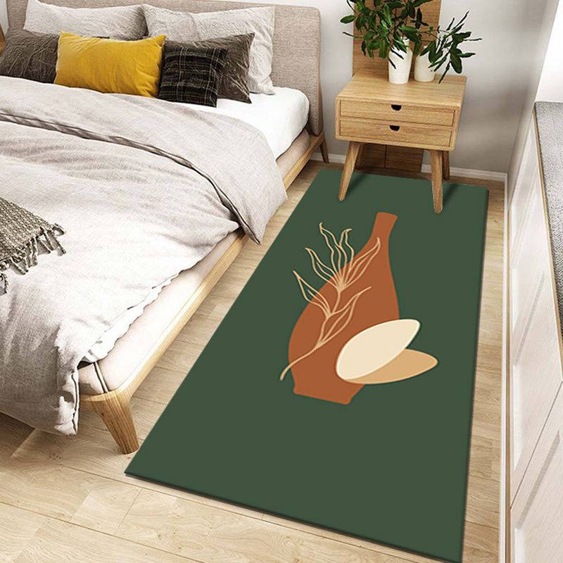 Dark Green Pattern Rug Modern Polyester Rug Washable Rug for Living Room