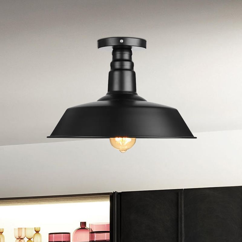 10"/14"/18" Dia Barn Dining Room Ceiling Light Fixture Vintage Style Iron 1 Light Black/White Semi Flush Ceiling Light