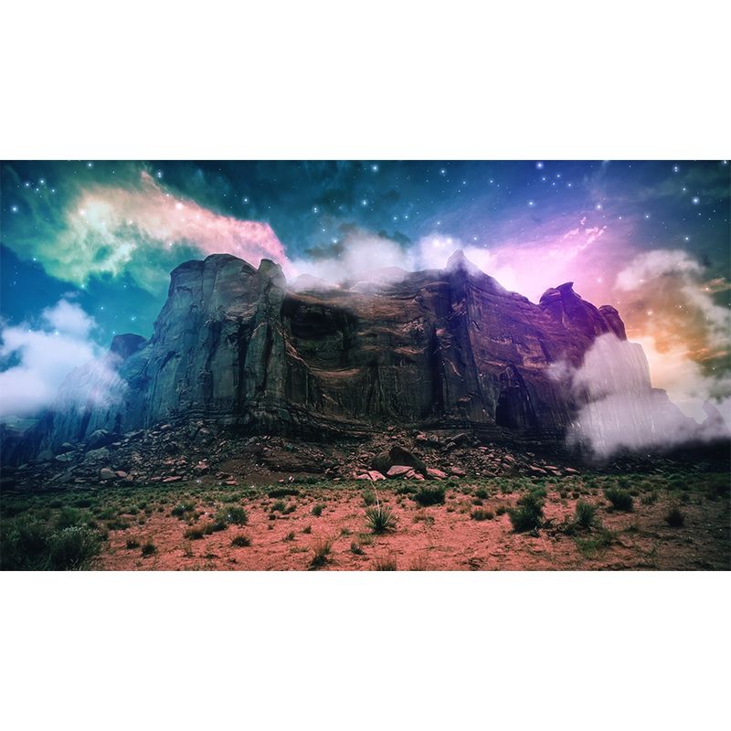 Magic Mountain Front View Mural for Kids Room, Blue-Blue, Personalized Size Available