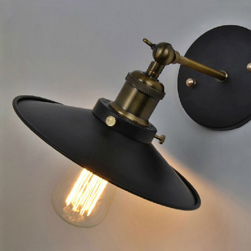 Black Cone Wall Light in Industrial Retro Style Wrought Iron Wall Lamp for Interior Spaces