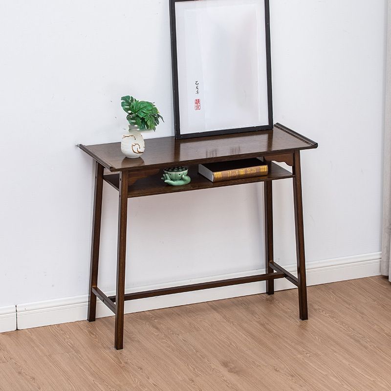 Mid-Century Modern Console Table Dark Brown Solid Wood Rectangle Console Table
