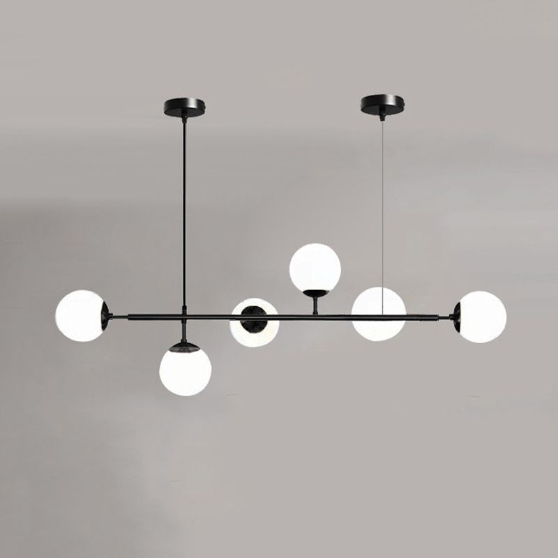 Linear Pendant Lighting Minimal Glass 6 Lights Chandelier Lighting in Black