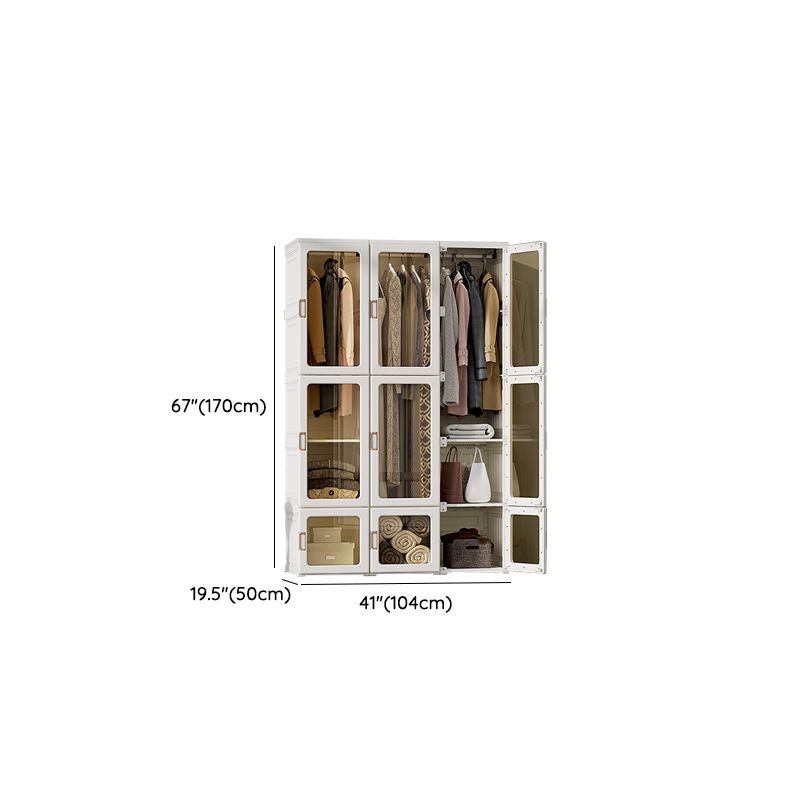 Contemporary Freestanding Plastic Wardrobe Foldable Wardrobe with Shelves in White