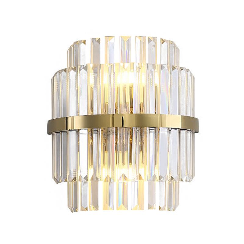 Clear Crystal Cylinder Wall Lighting Contemporary Style 2 Bulbs Wall Lamp in Brass for Bedroom