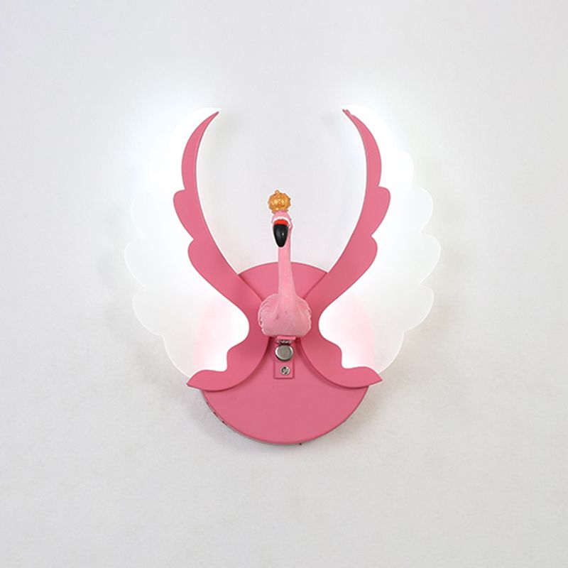 Swan Iron Wall Light Sconce Cartoon White/Pink Finish LED Wall Lamp Fixture with Acrylic Wing in White/Warm Light