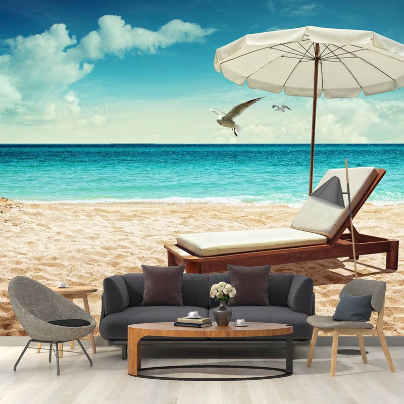 Large Beach Bench Wallpaper Mural Tropix Beautiful Seascape Wall Decor in Natural Color