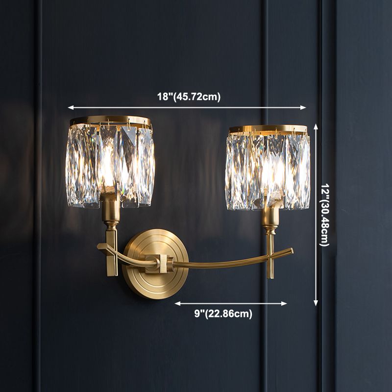 Multi -Lichter Wandleuchten moderner Stil Halbzylinderform Kristallwandhalterung in Messing