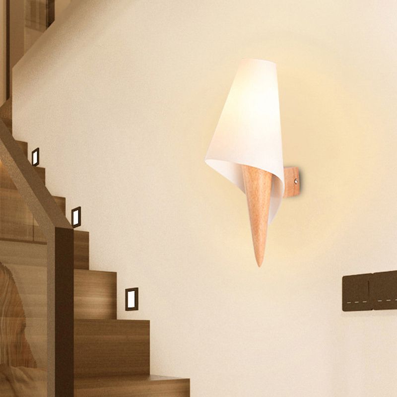 Modernist Wall Sconce Wood and Glass Wall Light Fixture for Bedroom