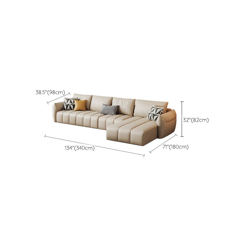 Faux Leather Sectional Sofa 32.28" High Cream Sofa with Pillowed Back Cushions