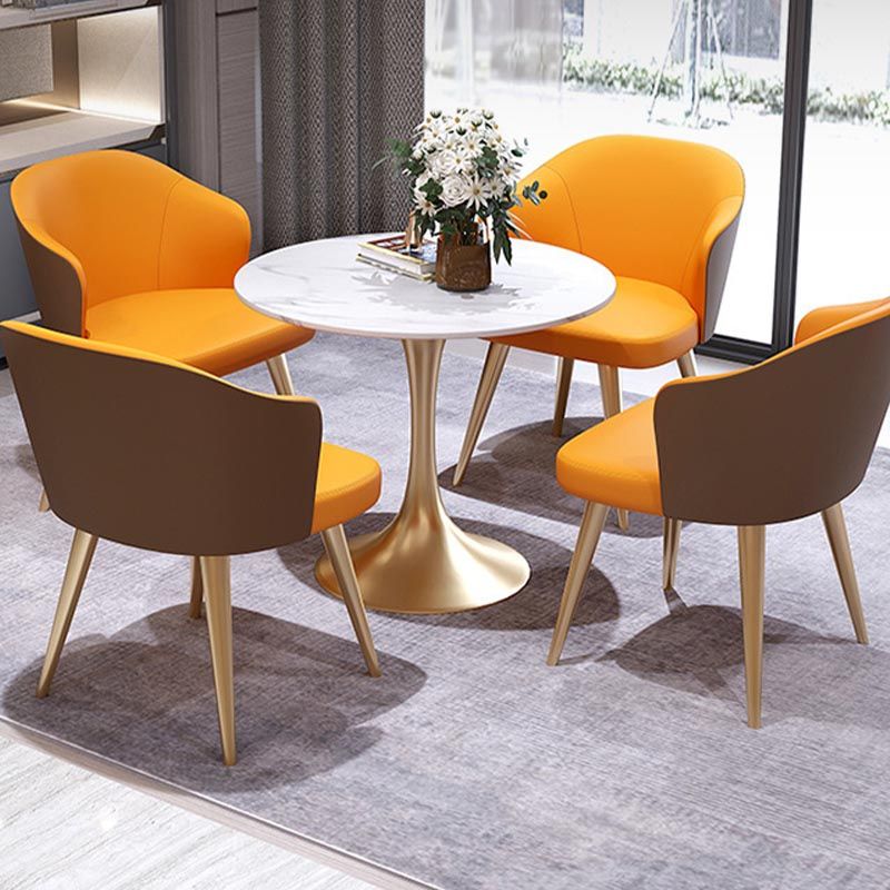 Metal Traditional Luxury Round Dining Table White Sintered Stone Top Table with Tulip Base