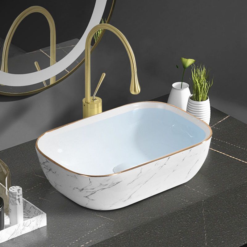 Modern Vessel Lavatory Sink Rectangular Porcelain Shut-Off Valve Included Bathroom Sink
