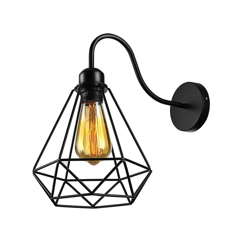 Metall Square/Diamond Käfig Wandbeleuchtung Vintage Industrial 1 Head Restaurant Wandleuchte in Schwarz