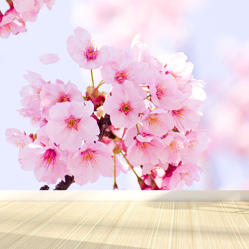 Pink Cherry Flower Wall Mural Moisture Protection Modern Living Room Wall Covering