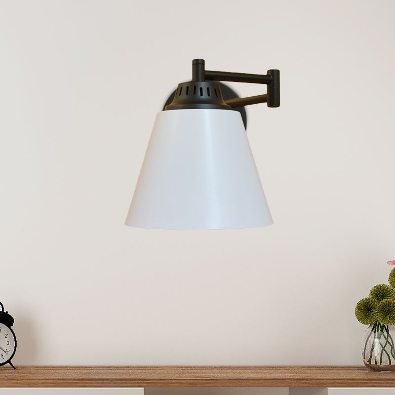 Black/White 1 Head Wall Light Sconce Vintage Iron Conical Swing Arm Wall Mounted Lamp for Study Room