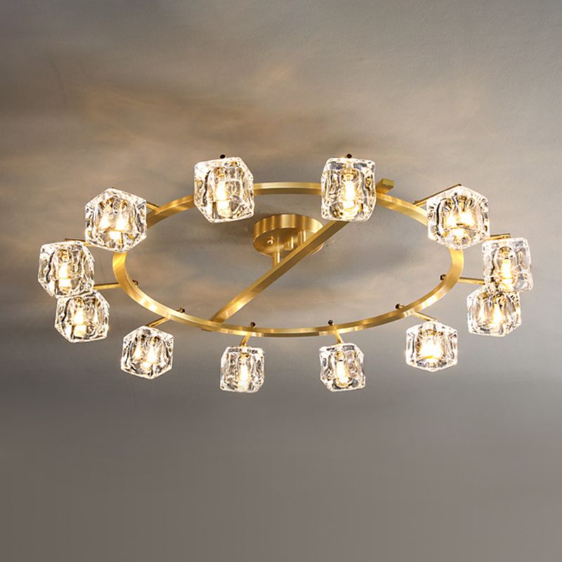 Modern Circular Ceiling Mount Light Fixture Crystal 12 Lights Ceiling Light