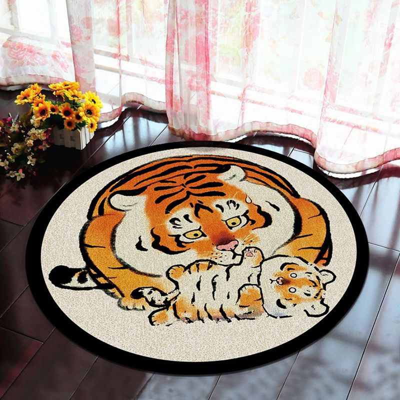 Brown Modern Rug Polyester Tiger Indoor Rug Washable Rug for Home Decor