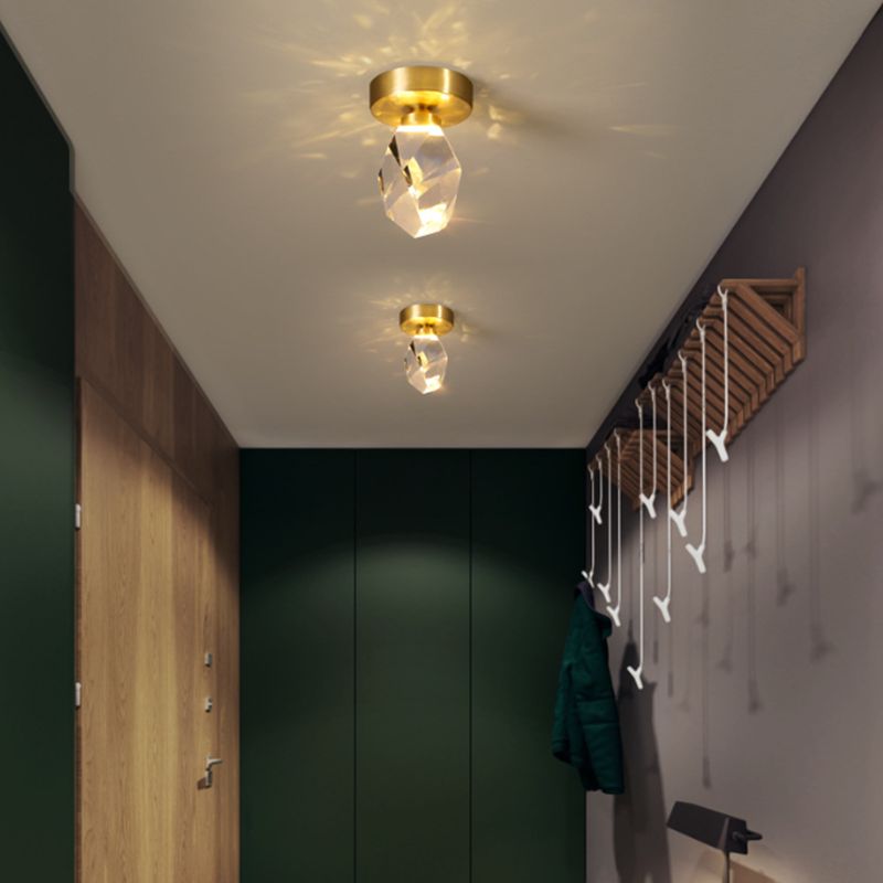 Geometric Shape Crystal Flush Light Modern 1 Light Flush Mount Ceiling Lights in Brass