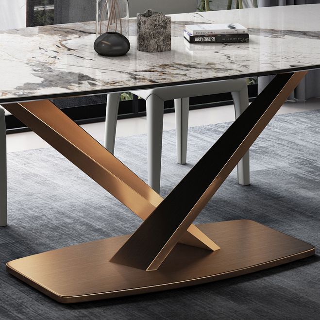 Mesa de comedor gris con forma rectangular Glam, mesa de comedor de cocina de piedra sinterizada con base de pedestal
