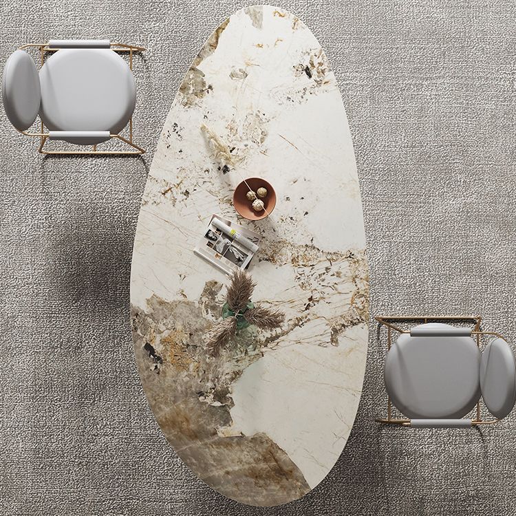 Luxury Sintered Stone Top Dining Table Oval White Table with 3 Legs for Restaurant