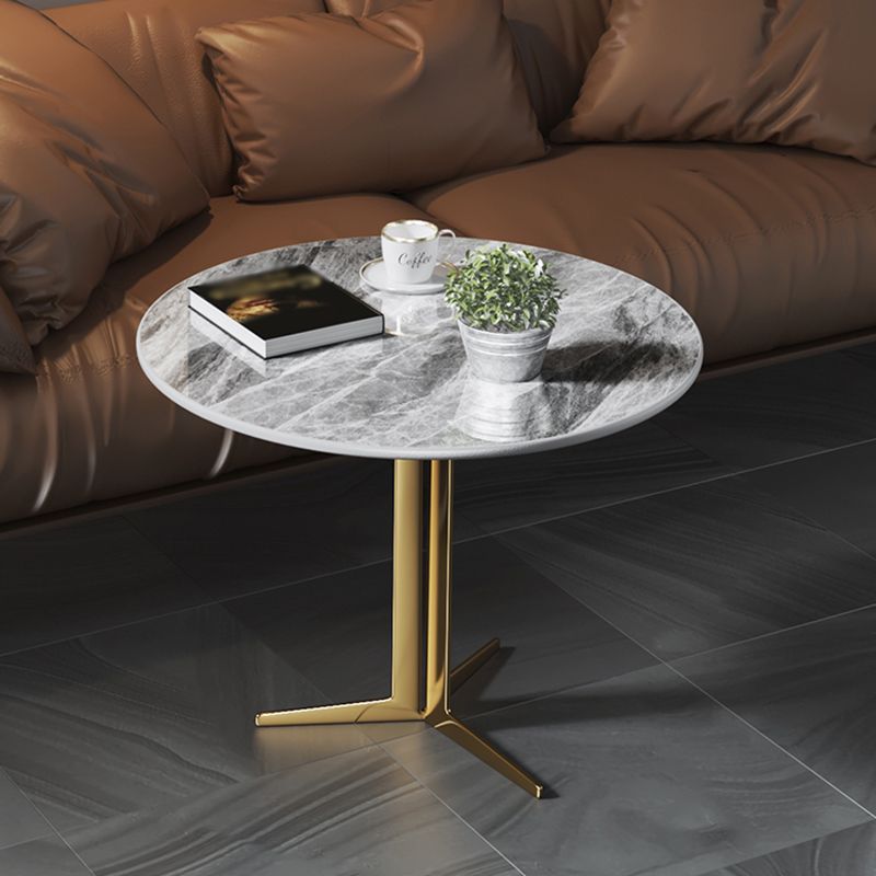 Crossed Base Design Rock Plate Top Iron Gold/black Round Base Side Table