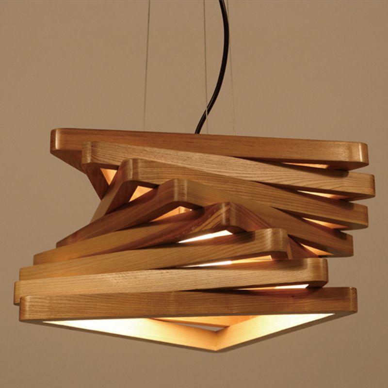 Stacking Triangles Solid Wood Hanging Light Modern Style Creative 1-Light Suspension Lamp for Coffee Shop Restaurant