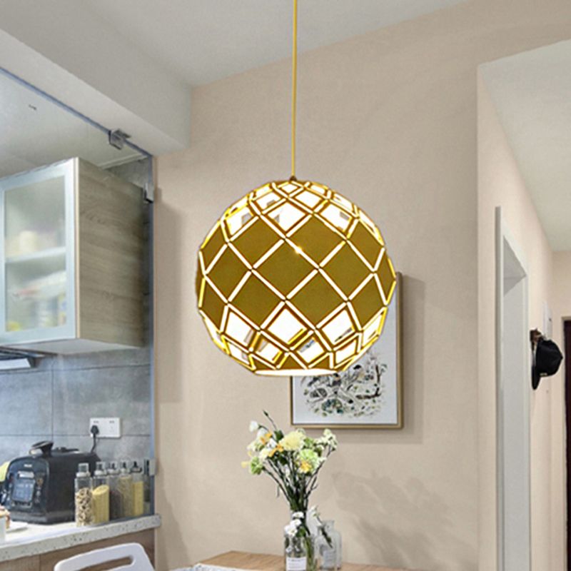 Hollow Globe Shade Pendant Light Nordic Metal 1 Light Blue/Red/Yellow Ceiling Lamp for Study Room