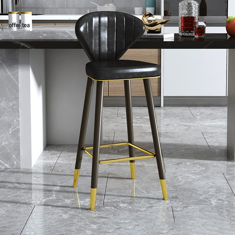 Nordic Glam Style Bar-stool PU Leather Counter Bar Stool with Metal Legs