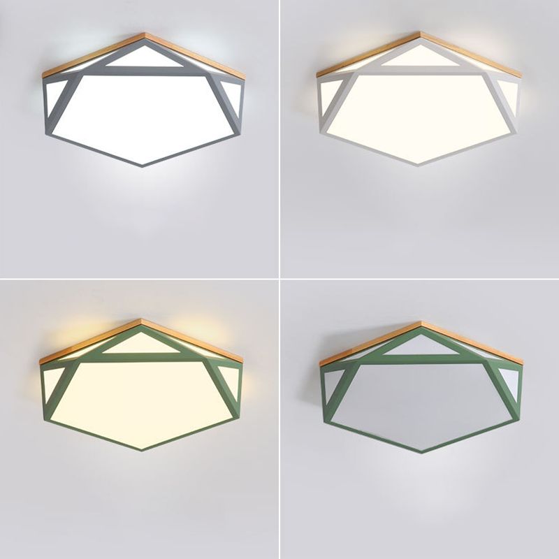Geometric Shaped Macaroon Style LED Ceiling Light Hexagonal Acrylic Shade Modern Lighting Fixture for Bedroom