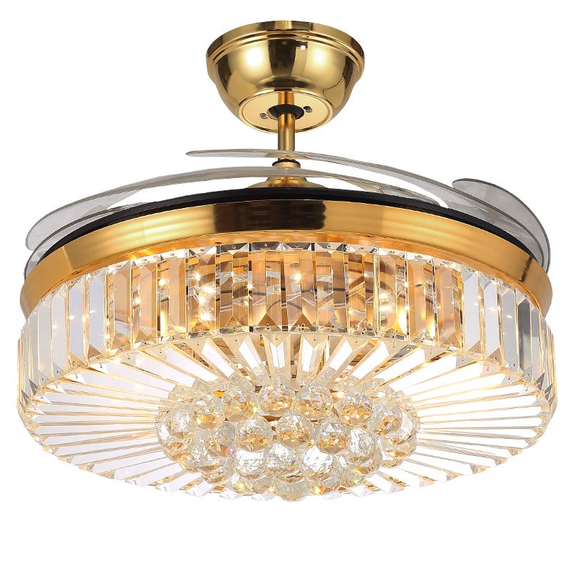 4 Blades Drum LED Anhänger Lüfter Licht modernes Kristall Wohnzimmer Halbflush -Deckenleuchte mit Fernbedienung