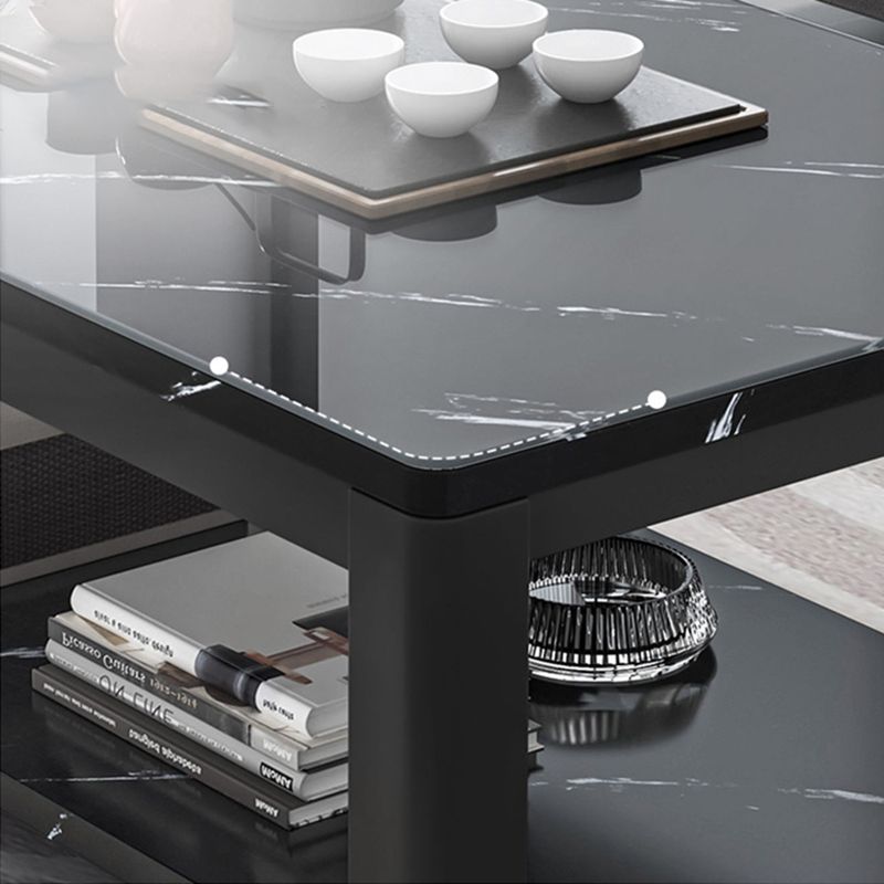 Glam Frame Coffee Table Slate Cocktail Table with Storage Shelf for Living Room
