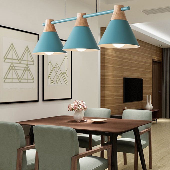 3 Lights Metal Island Pendant Lighting Nordic Macaroon Style Cone Shade Island Lamp for Dining Table