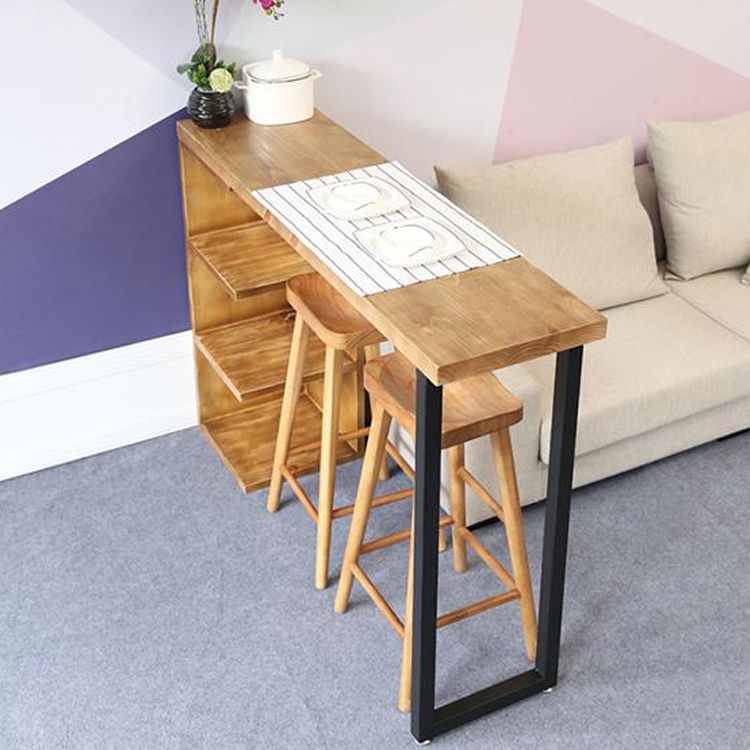 Solid Wood Cocktail Bar Table Industrial Bistro Bar Table with Storage