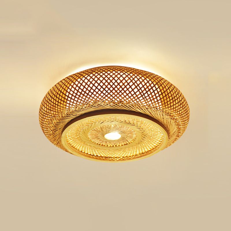Bamboo Asian Flush Mount Ceiling Light Fixture Retro Ceiling Mount Light Fixture for Living Room and Bedroom