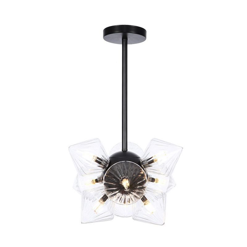 Black / Chrome Prism Semi Flush Light Vintage vintage Clear / Amber Verre 9/12 lumières Laume de vie de salon